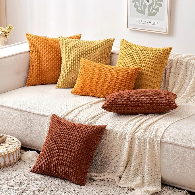 MIULEE Decorative Throw Pillow Covers 18x18 Fall Burnt Textured Corduroy | Orange Pack of 2 Striped Pillow Covers Modern Farmhouse Autumn Home Decor for Couch Bed Sofa Living Room