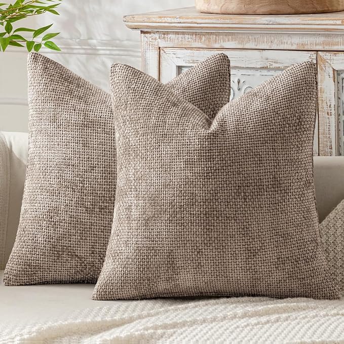 MIULEE Decorative Couch Throw Pillow Covers 22x22 Inch Light Khaki 2 Pack | Modern Boho Accent, Soft Chenille Pillow Covers, Farmhouse Cushion Cases for Home Decor Bed Sofa Living Room