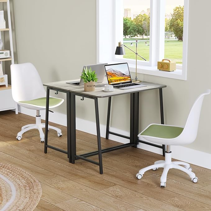 WOHOMO Folding Desk 31.5" Foldable Computer Table for Small Spaces GrayWash | Easy Assembly and Fold, Sturdy Home office desks for Study Bedroom Dorm Space Saving Writing Work Apartment
