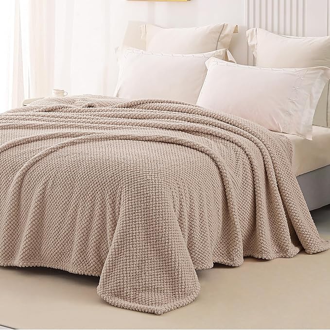 Whale Flotilla Soft Fleece Queen Size Bed Blanket, Camel | 90x90 Inch, Suitable for Bed, Fluffy Fuzzy Jacquard Blankets for All Season, Lightweight and Cozy