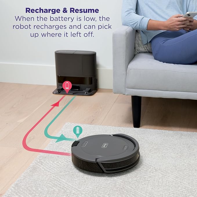 Shark Navigator Robot Vacuum and Self-Empty Base with Bagless 60-Day Capacity Self-Empty Base, SmartPath Navigation, Powerful Pet Hair Pickup, Anti-Hair Wrap, For Carpets & Hard Floors, Grey, RV2100AE