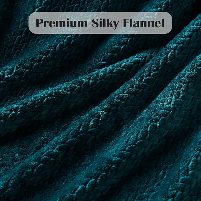 NEWCOSPLAY Fleece Leaves Pattern Throw Blanket, Dark Teal, 50"x60" | Super Soft Throw Blanket, Lightweight Cozy Bed Sofa Blanket, Premium Silky Flannel Fleece, Travel Blanket for All Season Use