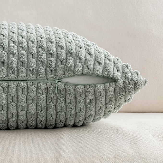 MIULEE Decorative Throw Pillow Covers 20x20 Greyish Green Textured Corduroy | Pack of 2 Striped Pillow Covers Modern Farmhouse Home Decor for Couch Bed Sofa Living Room
