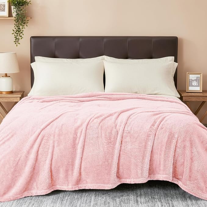 Exclusivo Mezcla Fuzzy Plush Fleece Bed Blanket King Size, Light Pink | 104x90 Inches, Super Soft and Cozy Bed Blanket, Fluffy Decorative Bedding for Livingroom, Bedroom, All Season