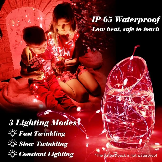 ZGWJ 24 Pack Fairy Lights Battery Operated, 7ft 20 Mini LED Fairy String Lights Silver Wire 3 Modes for DIY, Parties, Wedding, Bedroom, Halloween Christmas Decoration Red
