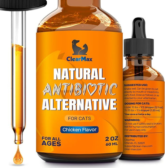 Cat Antibiotic to Help with Cough & Allergies – Antibiotics for Cats to Aid with UTIs and Digestive Moments – HIPS & Joints Support – Attractive Chicken Taste – 2 Oz Bottle