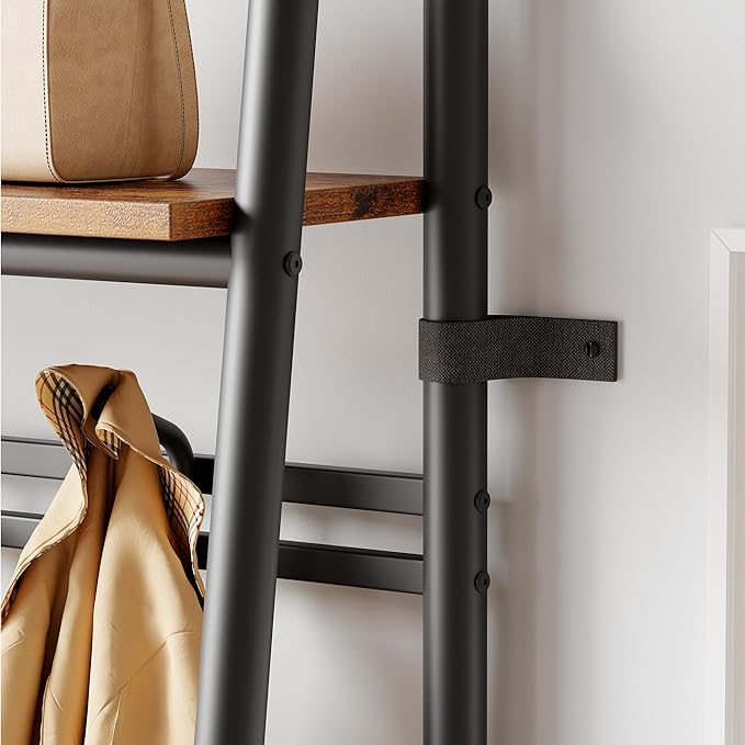 Coat Rack Hall Tree with Shoe Storage Bench, 4-in-1 Entryway Bench with 6 Hooks & 3-Tier Shoe Rack, Metal Frame for Entryways, Freestanding Coat Racks Storage for Entryway, Hallway, Front Door