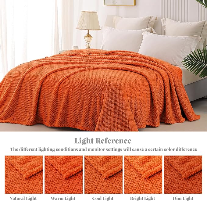 Whale Flotilla Soft Fleece Twin Size Bed Blanket, Burnt Orange | 60x80 Inch, Suitable for Bed, Fluffy Fuzzy Jacquard Blankets for All Season, Lightweight and Cozy