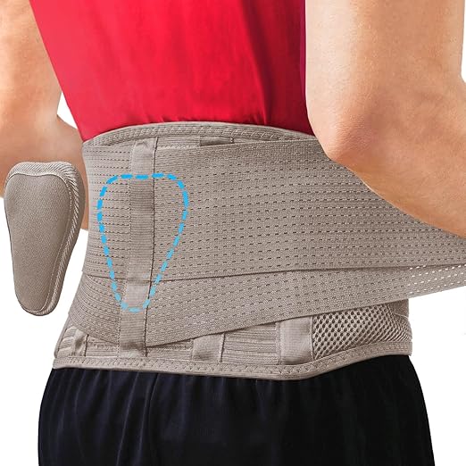 Sparthos Back Brace for Lower Back Pain - Immediate Relief from Sciatica, Herniated Disc - Lumbar Support Pad - For Home & Lifting At Work - For Men & Women - Fits 44–52″ Waist (Beige-L, Check Sizing)
