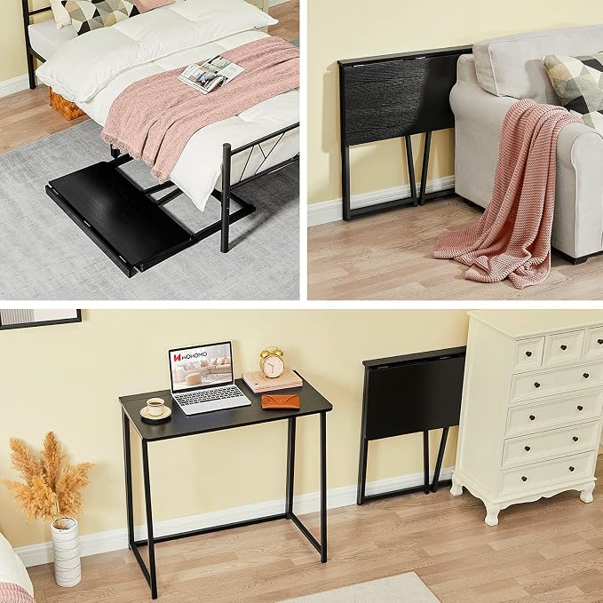 WOHOMO Folding Desk, 31.5" Foldable Computer Table for Small Spaces, Black | Easy Assembly and Fold, Sturdy Home office desks for Study Bedroom Dorm Space Saving Writing Work Apartment