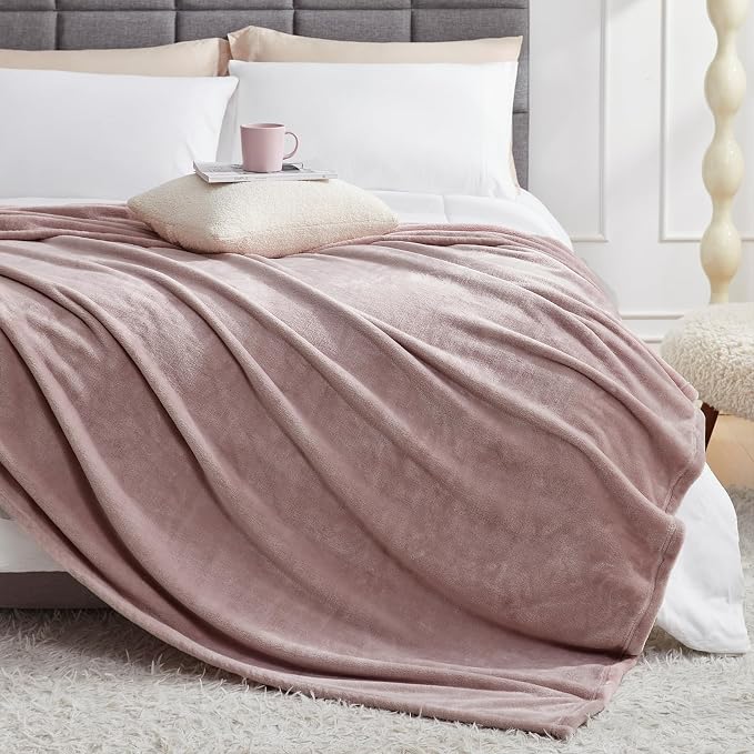 Hansleep King Pink Fleece Blanket, Soft Flannel Bed Blanket | Fuzzy Cozy Blanket 90x108 Inches, Multi-use for Bed, Sofa, Couch, Travel, Camping, All Season Warm Lightweight Cover