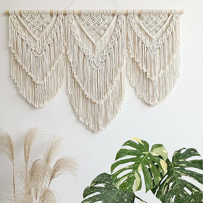 Achart Macrame Wall Hanging Large- Boho Wall Decor- large wall art- Wall Decor Living Room- Macrame Tapestry Boho Decor for Bedroom (Beige-H)