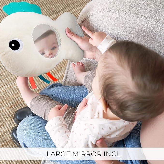 Soft Baby Sensory Toy with Tummy Time Mirror - Entertaining Fish Toy for Infants 0-6, 3-6, 6-12 Months with Rattle & Crinkle Paper - Perfect Montessori for Baby Showers & as Newborn/Infant Gift