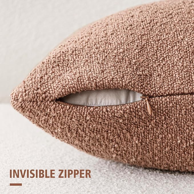 Foindtower Pack of 2 Textured Boucle Throw Pillow Covers Accent Solid Decorative Lumbar Pillow Cases Cozy Couch Cushion Case for Chair Sofa Bedroom Living Room Home Decor 12x20 Inch Dusty Orange Hazel
