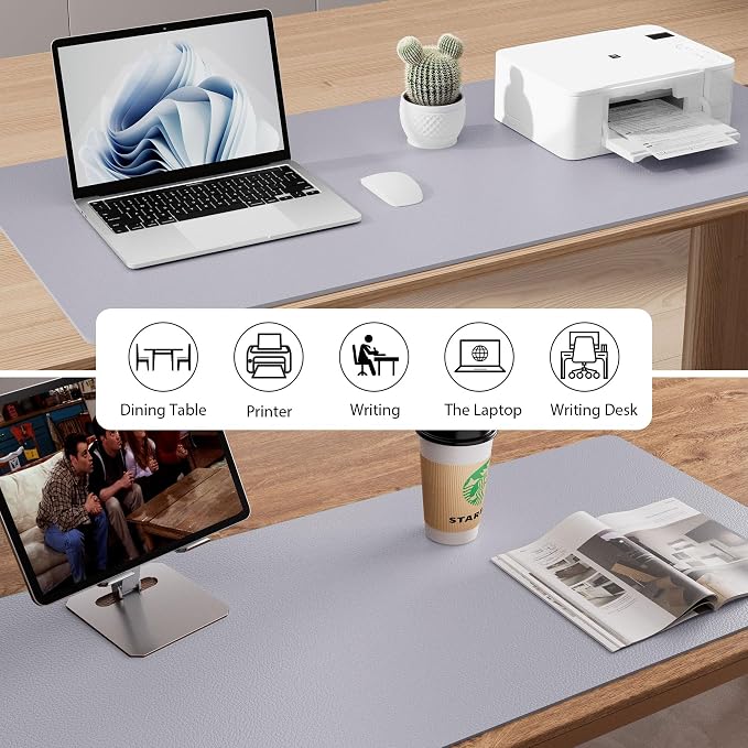 Aothia Large PU Leather Desk Pad Protector – Non-Slip Mouse Pad & Writing Mat for Office/Home, Waterproof, Easy to Clean (Smoky Lavender, 48" x 17")