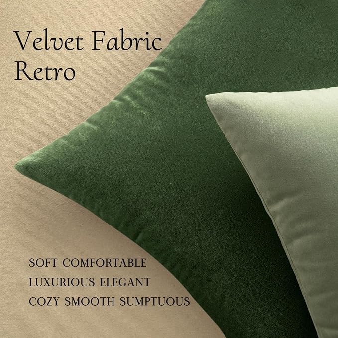 MIULEE Velvet Throw Pillow Covers 16x16 Inch Pack of 2 Moss Green | Soft Solid Small Decorative Pillow Covers, Modern Luxury Home Decor, for Couch Chair Sofa Bedroom Livingroom Car