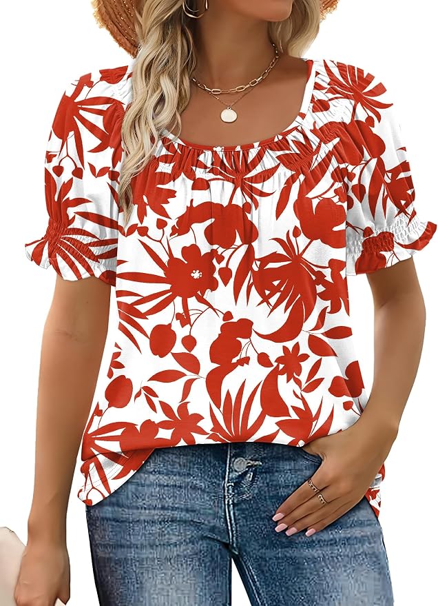 WIHOLL Womens Short Sleeve Square Neck Summer Tops Dressy Casual Blouses Trendy Clothes 2026