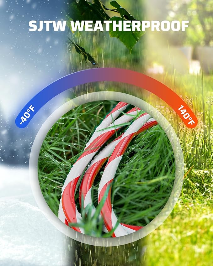 DEWENWILS 25FT Outdoor Extension Cord with Multiple Spaced Outlets Plugs, 16/3 SJTW Power Cord for Outdoor String Lights and Holiday Decorations, Appliances, UL Listed, Candy Cane
