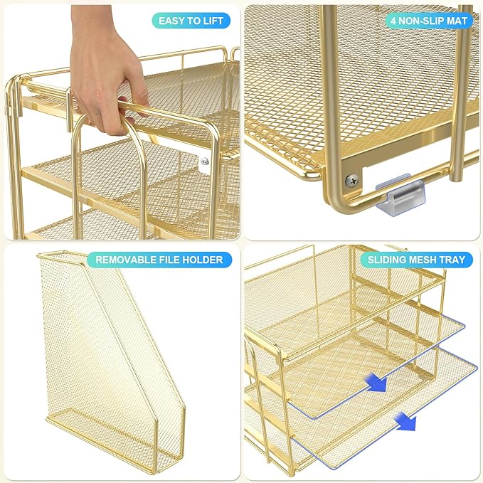 gianotter 4-Tier Paper Organizer With Magazine Holder | Desk Organizers and Accessories, File Organizer for Office Supplies Storag (Gold, 4-Tier)