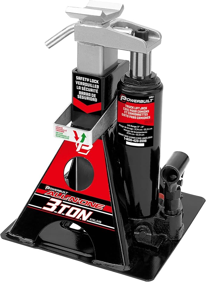 Powerbuilt 3 Ton, Bottle Jack and Jack Stands in One & All-in-One Unijack Pinch Weld Saddle Adapter, Protect Vehicle Frame, Car Lift - 240337
