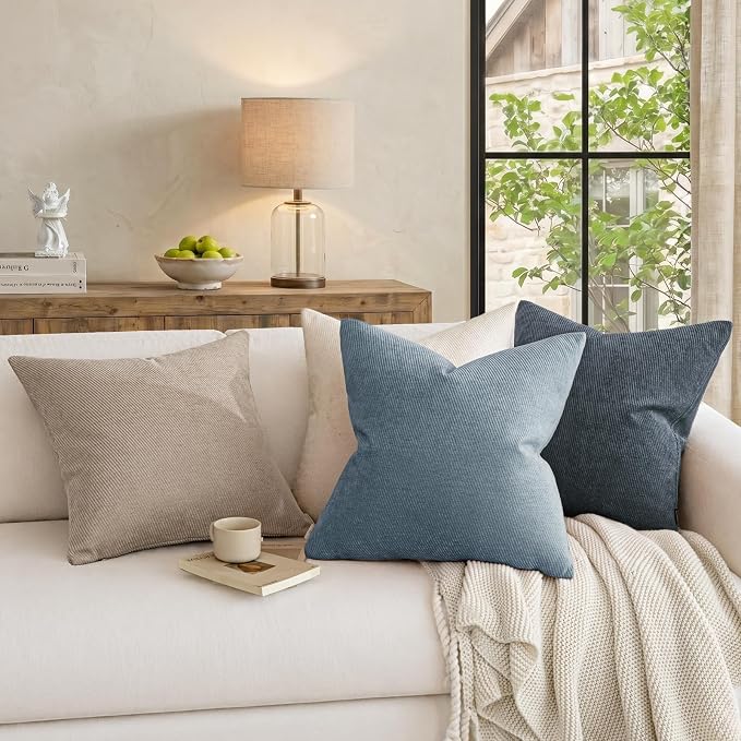 a moment Pack of 2 Decorative Chenille Throw Pillow Covers with Twill Cushion Covers for Sofa Living Room Couch Bed 20x20 Inch Coastal Blue