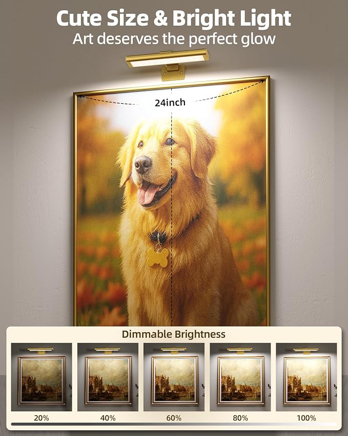 EZVALO Picture Light for Wall, Rechargeable 2400mAh Gold Lights Wireless with IR Remote, 3 Color & Dimmable Magnetic 7.87'' LED Lights Display for Painting, Living Room, Gallery, Bedroom Art(3P)