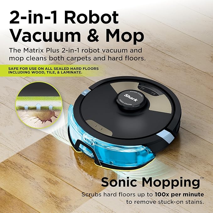 SharkMatrix Plus 2-in-1 Robot Vacuum & Mop, Black/Brass, AV2610WA | Sonic Mopping, Matrix Clean, CleanEdge, HEPA 60-Day Self-Empty Base, 360° LiDAR Mapping, Self-Cleaning Brushroll, Wi-Fi