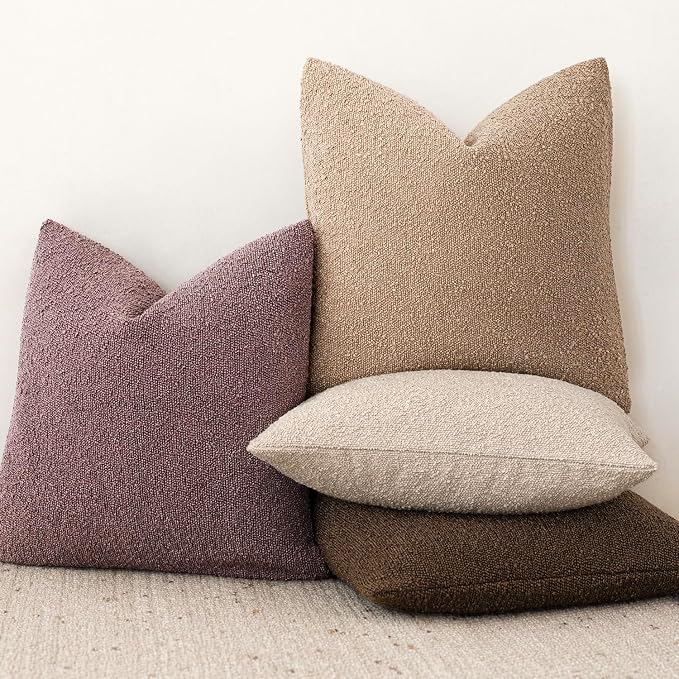 Foindtower Pack of 2 Textured Boucle Throw Pillow Covers Accent Solid Pillow Cases Cozy Soft Decorative Couch Cushion Case for Chair Sofa Bedroom Living Room Home Decor 18x18 Inch Dark Purple