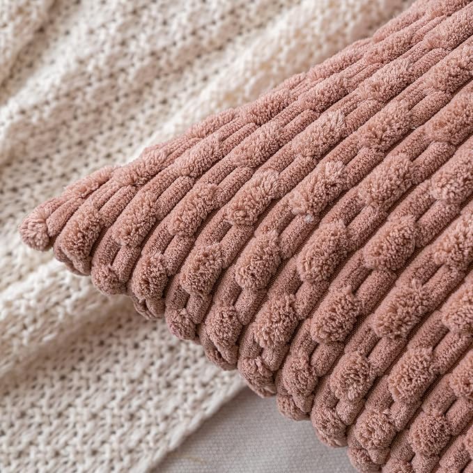 MIULEE Decorative Throw Pillow Covers 16x16 Blush Pink Textured Corduroy | Pack of 2 Striped Pillow Covers Modern Farmhouse Home Decor for Couch Bed Sofa Living Room