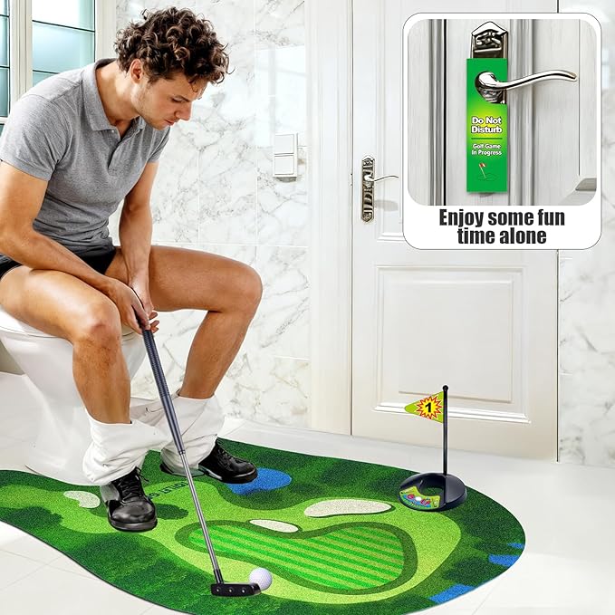 Toilet Golf Game, Mini Golf That Can Be Played in The Bathroom - Wonderful Toilet Time, Gag Gifts,Funny White Elephant Gift, Prank Gift for Dad Husband, Boyfriend, Men