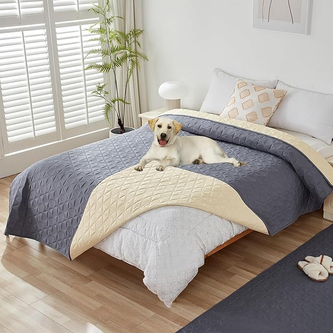 GIBZ Water Resistant Dog Bed Blanket Cover Large Anti Slip Pet Furniture Protector Washable Cat Quilted Mat for Couch, Grey, 130x210cm