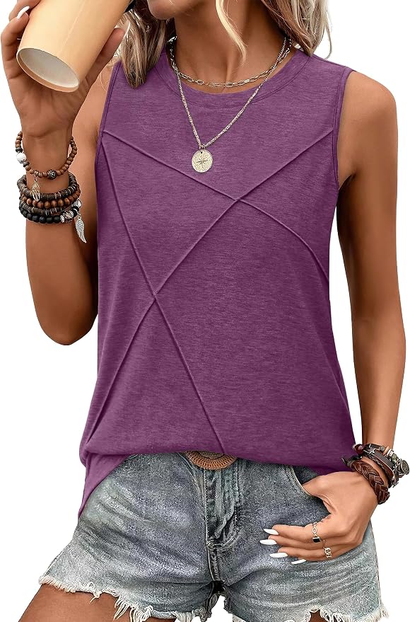 WIHOLL Women's Sleeveless Summer Crewneck Loose Fit Tank Tops