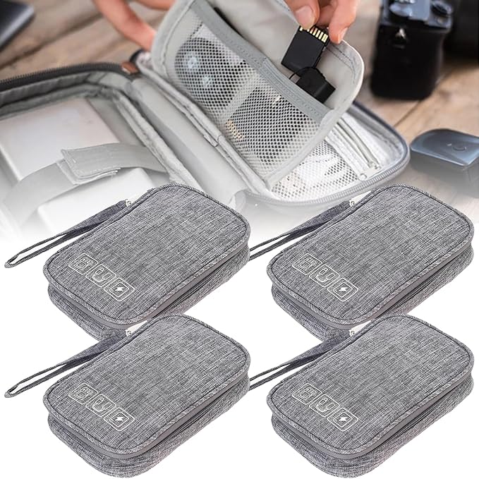4Pcs Electronic Organizer Bag,Small Travel Tech Cable Organizer Pouch, Waterproof Travel Cord Organizer Portable Carrying Case Portable for Cord Charger Earphone USB SD Card Cables Power Bank,Grey