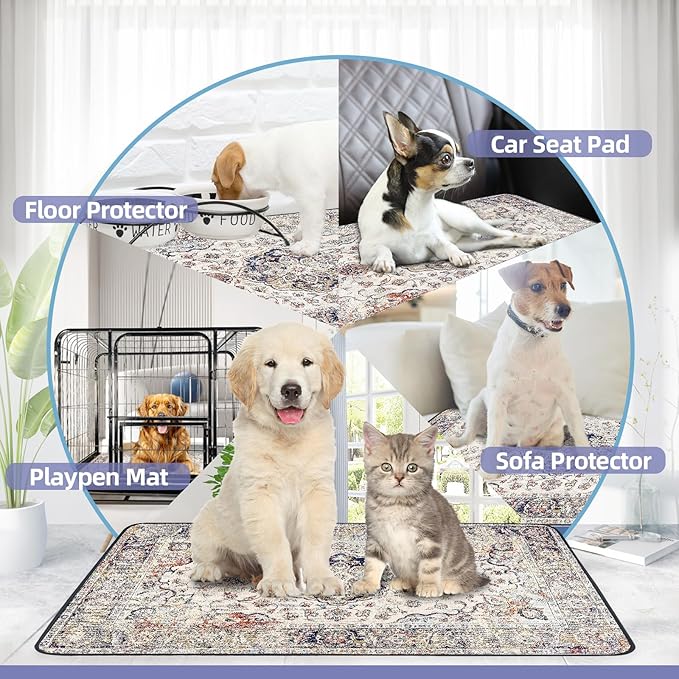 Washable Pee Pad for Dogs 2 Pack, 36" x 36" Reusable Puppy Pads Waterproof Dog Rugs, Super Absorbent, Leakproof, Dog Crate Pad, Playpen Mat, Whelping Pads, Vintage Medallion