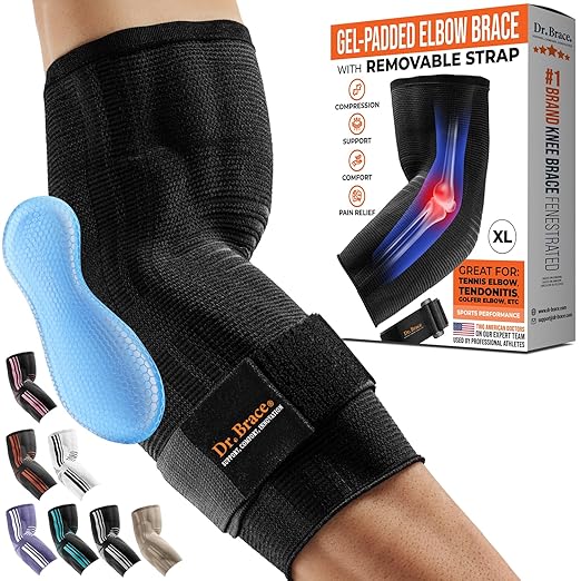 DR. BRACE® Elite Elbow Brace Support, Breathable Elbow Compression Sleeve with Gel Pad for Golfer's, Tennis Elbow & Tendonitis Treatment & Pain Relief 2024 (Black, X-Large)