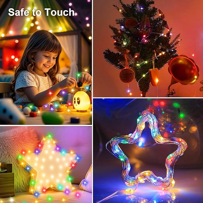 50LED Fairy Lights USB & Battery Powered 2Pack, 16FT Mutilcolor Fairy String Light with 8 Mode & Timer, Cuttable Copper Wire Waterproof Twinkle Light Indoor Outdoor for Bedroom Wedding Christmas Decor
