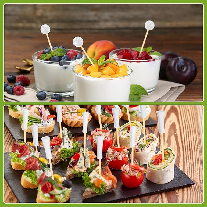 Aodaer 200 Pieces Golf Tee Cocktail Picks 4.72 Inch Golf Ball Toothpicks Disposable Bamboo Skewers Sports Themed Fruit Picks Decorative Toothpicks for Appetizers Sports Players Party Supplies Events