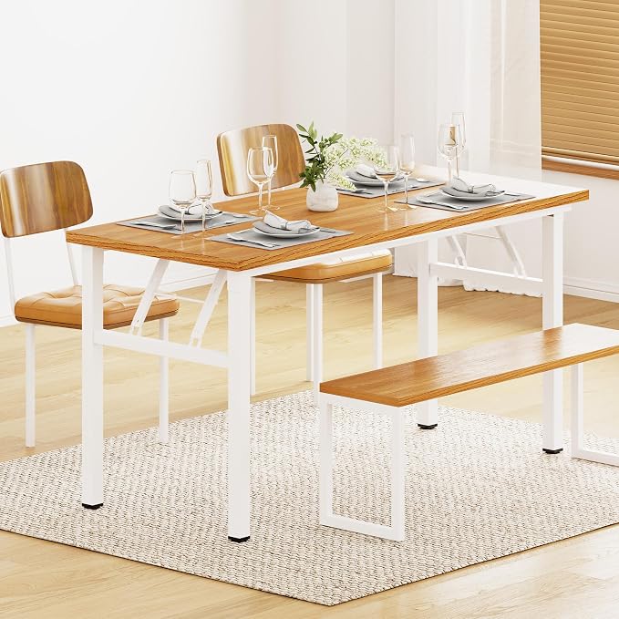 Need Office Computer Desk 54.3 Inch Sturdy Folding Laptop Table Teak | White Frame Writing Gaming Work Table/Foldable Home Office Desk/Sewing Table, No Assembly Required