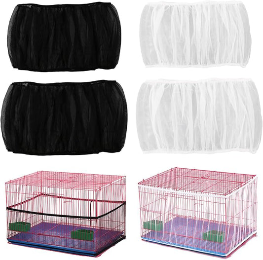 4 PCS Bird Cage Cover, Universal Bird Cage Seed Catcher, Adjustable Elastic Band Stretchy Skirts Mesh Cover, Reusable for Round and Square Cages (M, XL, Black, White)