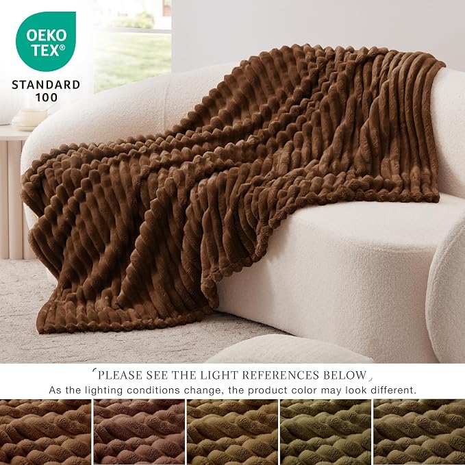 EXQ Home Gentle Soft Fleece Throw Blanket – Cozy Lightweight Blanket for Couch Bed – All-Season Warm Fuzzy Flannel Blanket for Women Mom Her – Gifts for Birthday (90"x90",Brown)