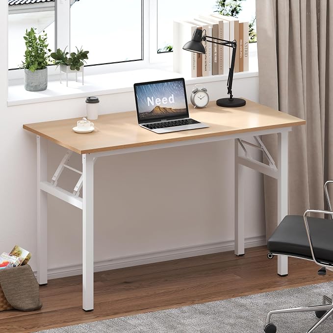 Need Office Computer Desk 39.3 Inch Sturdy Folding Laptop Table Pink Oak | White Frame Writing Gaming Work Table/Foldable Home Office Desk/Sewing Table, No Assembly Required