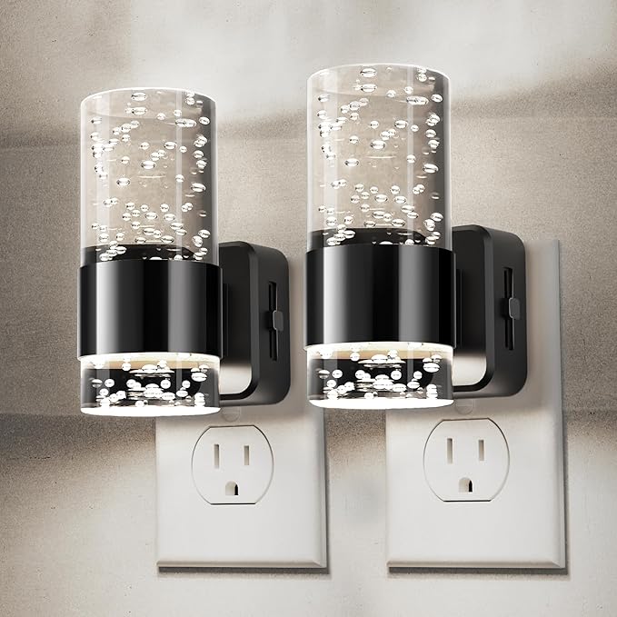 L LOHAS LED Night Light,Dimmable Night Lights Plug into Wall, 2 Pack Acrylic Nightlights with 0-100 LM Adjustable Brightness, 5000K Plug in Night Light with Dusk to Dawn Sensor, for Bathroom Hallway