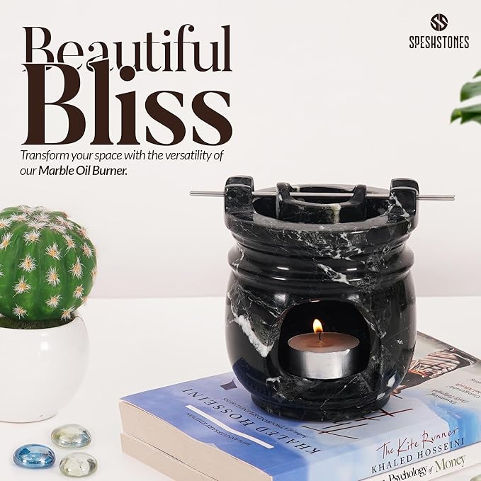 Marble Oil Burner 4.5 Inches Black Handmade Candle Warmer & Aromatherapy Diffuser for Home Decor, Bathroom & Room Decor, Ideal Oil Warmer, Aroma Diffuser & Essential Oils