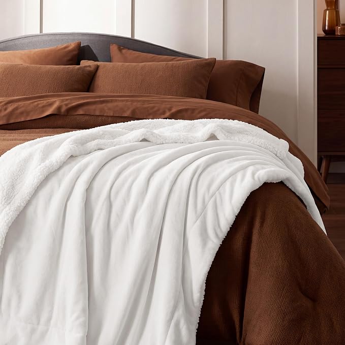 Bedsure GentleSoft Sherpa Fleece Throw Blanket for Couch, Non-Heated, Thick and Warm Throw for Women and Men, Soft Fuzzy Plush Blanket for Winter, Bright White, 50x60 Inches