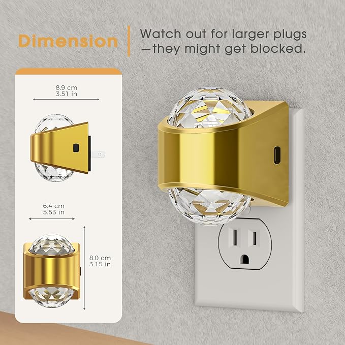 Night Light, Gold Night Lights Plug into Wall 2Pack LED Projector | Soft White Night Light for Bedroom, Dimmable Brightness Dusk to Dawn Nightlight for Bathroom, Gaming Room, Home Decor