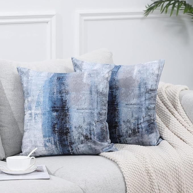 Throw Pillow Covers for Couch, 18x18 Inch, 2 Pack, Blue Grey | Decorative Throw Pillow Covers Cushion Covers for Couch Bedroom Sofa Living Room