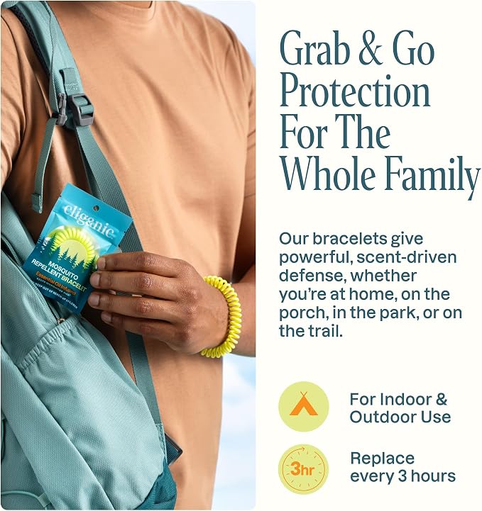 Cliganic 50 Pack Mosquito Repellent Bracelets for Adults & Kids - Natural DEET-Free Bands, Individually Wrapped