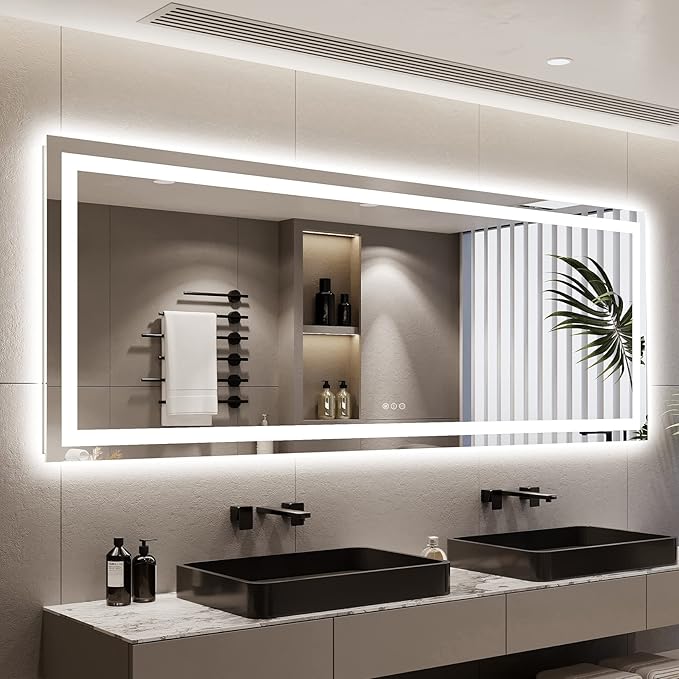 96x36 Inch LED Bathroom Mirror with Lights Front and Backlit Lighted Vanity Mirror for Bathroom Wall with 3 Colors Dimmable Anti-Fog Memory Shatter-Proof IP54 Waterproof Horizontal/Vertical