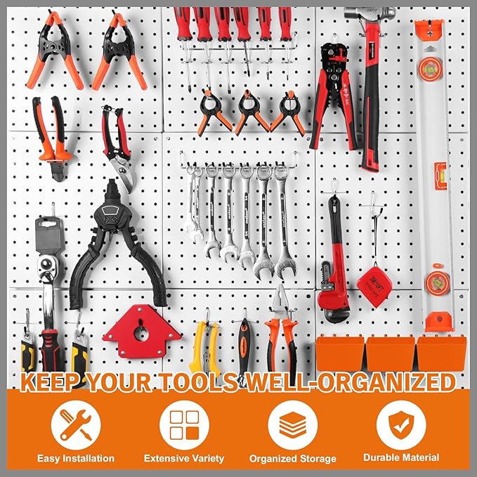 HORUSDY 309 PCS Pegboard Hooks Assortment Kit – 17 Types Heavy Duty Peg Board Hooks & Organizer Accessories – Fits 1/8 & 1/4 Inch Pegboard Durable Metal Wall Hooks for Garage Kitchen Workshop