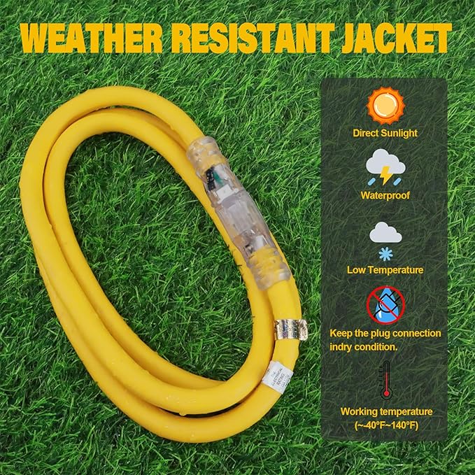 EP 2 Pack 1 ft Lighted Extension Cord - 12/3 SJTW Heavy Duty Yellow Extension Cable with 3 Prong Grounded Plug - 15AMP Power Cord for Lawn, Garden, Appliances